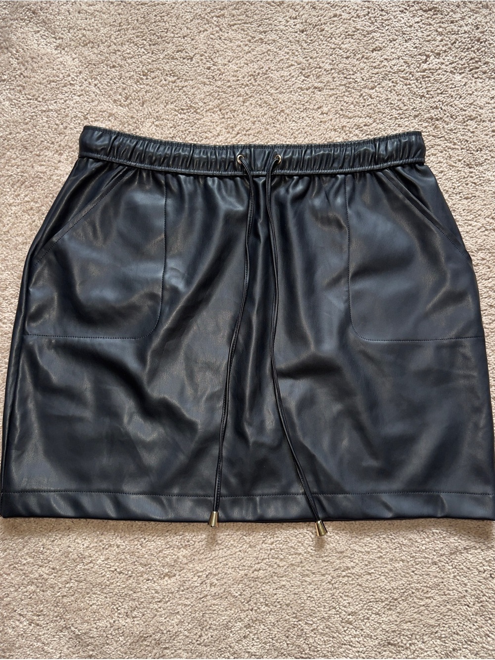Ci Sono Black Faux Leather Drawstring Waist Skirt